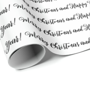 Merry Christmas Happy New Year script black white Wrapping Paper