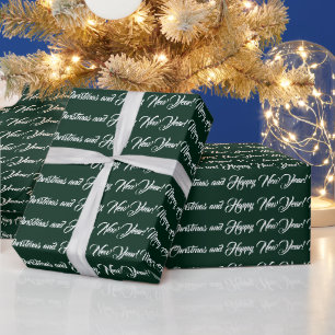 Merry Christmas & Happy New Year script dark green Wrapping Paper
