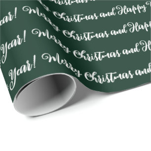Merry Christmas Happy New Year script dark green Wrapping Paper