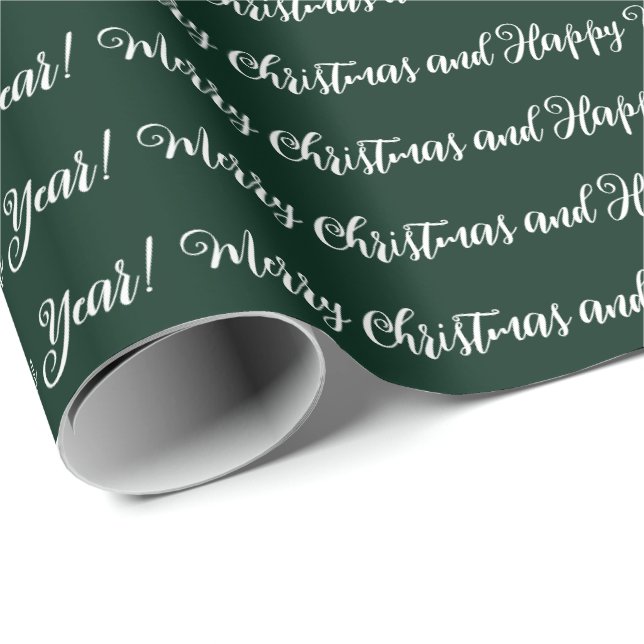 Merry Christmas Happy New Year script dark green Wrapping Paper (Roll Corner)