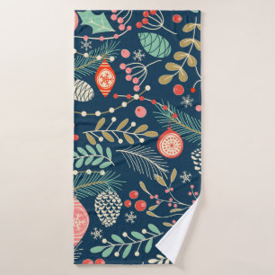 Merry Christmas, Happy New Year seamless pattern w Bath Towel