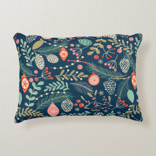 Merry Christmas, Happy New Year seamless pattern w Decorative Cushion