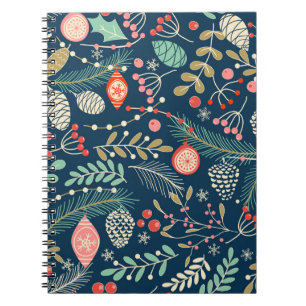 Merry Christmas, Happy New Year seamless pattern w Notebook