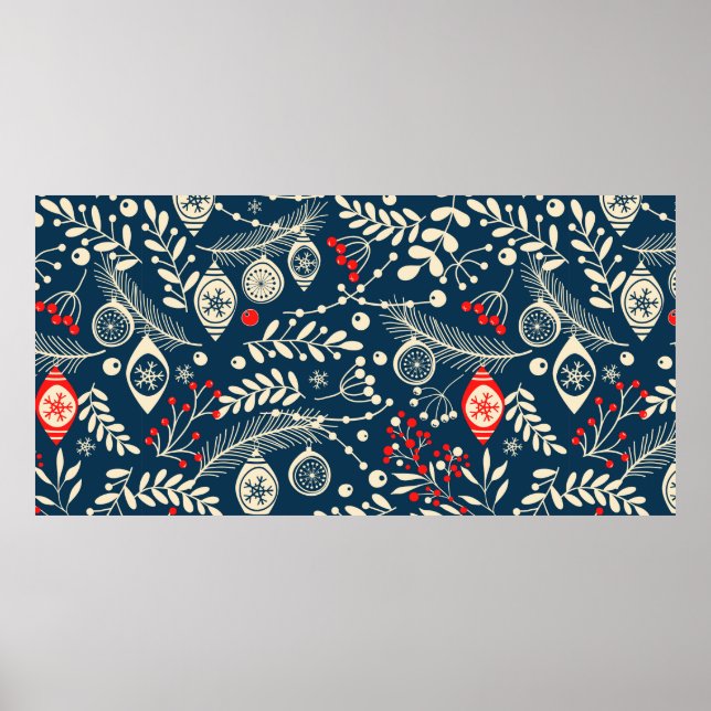 Merry Christmas, Happy New Year seamless pattern w Poster (Front)