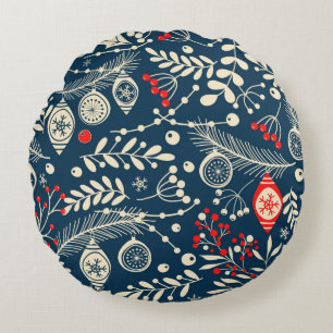 Merry Christmas, Happy New Year seamless pattern w Round Cushion