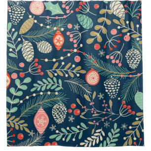 Merry Christmas, Happy New Year seamless pattern w Shower Curtain