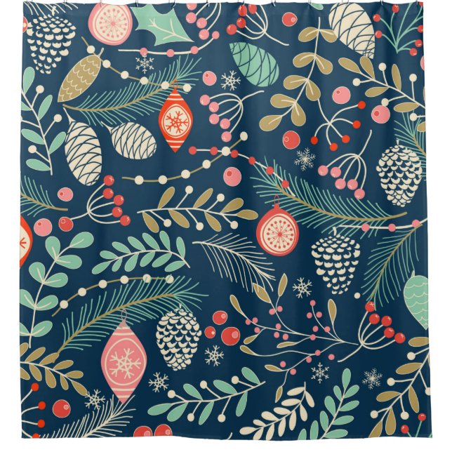 Merry Christmas, Happy New Year seamless pattern w Shower Curtain (Front)