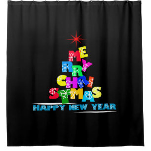 Merry Christmas Happy New Year Shower Curtain