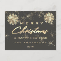Merry Christmas Happy New Year Snow Gold Grey Grey