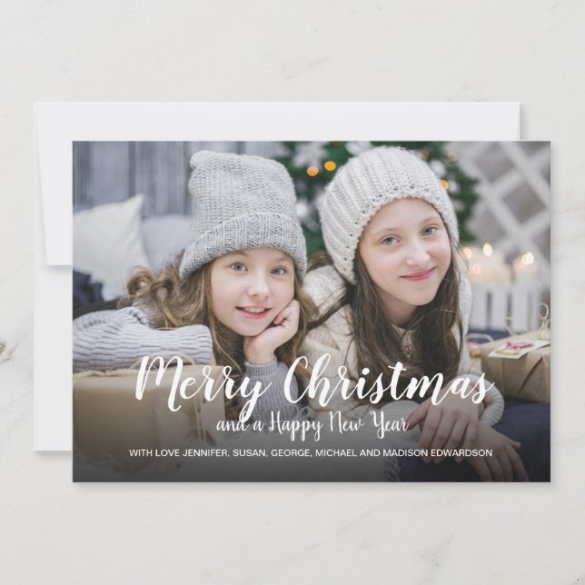 Merry Christmas Happy New Year snowflakes photo Holiday Card (Front)