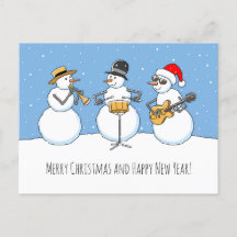 Merry Christmas Happy New Year Snowman Jazzband