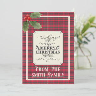 Merry Christmas & Happy New Year Tartan Name Holiday Card