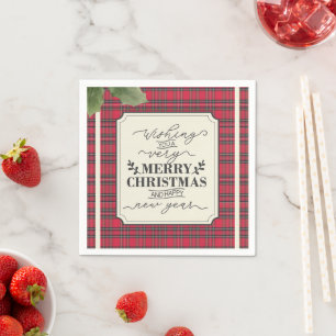 Merry Christmas & Happy New Year Tartan Name Napkin