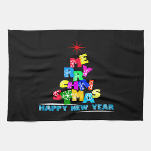 Merry Christmas Happy New Year Tea Towel