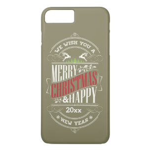 Merry Christmas & Happy New Year Text, Customise iPhone 8 Plus/7 Plus Case