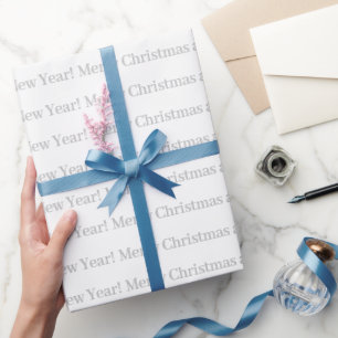 Merry Christmas Happy New Year text grey white Wrapping Paper