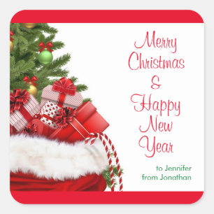 Merry Christmas Happy New Year Text Template Square Sticker