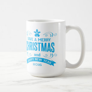 Merry Christmas Happy New Year Typography Coffee Mug