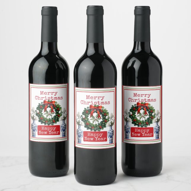 MERRY CHRISTMAS HAPPY NEW YEAR WINE LABEL (Bottles)