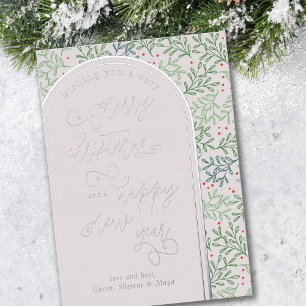 Merry Christmas Happy New Year Winter Greenery Foil Holiday Card