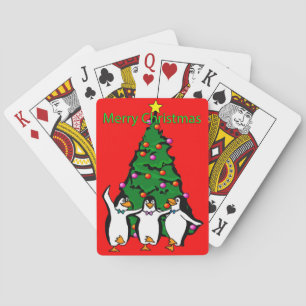 Merry Christmas Happy Penguins Poker Playing Cards
