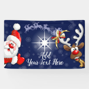 Merry Christmas Happy Santa and Reindeer Banner