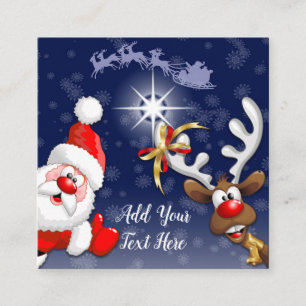 Merry Christmas Happy Santa and Reindeer Square Business Card