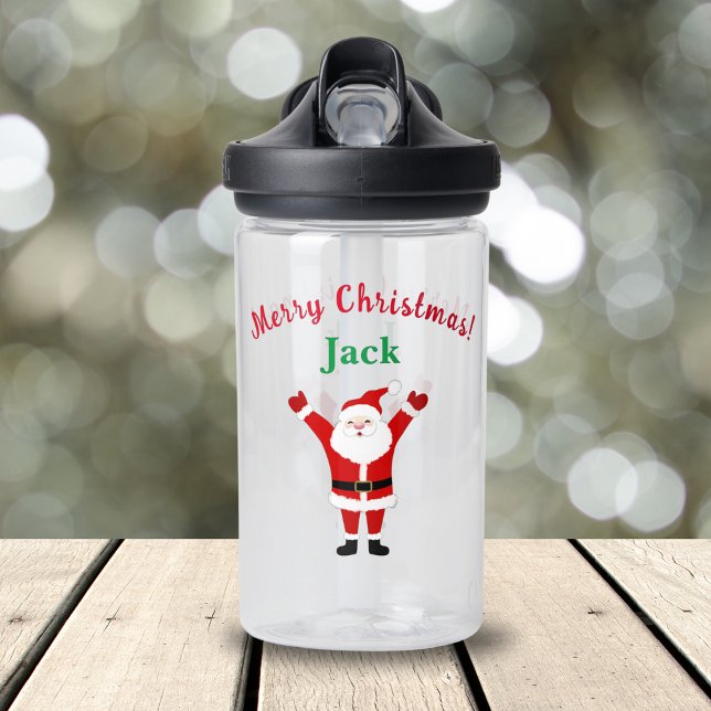 Merry Christmas Happy Santa Name Water Bottle (Adorable Santa water bottle that is personalized for your child!)