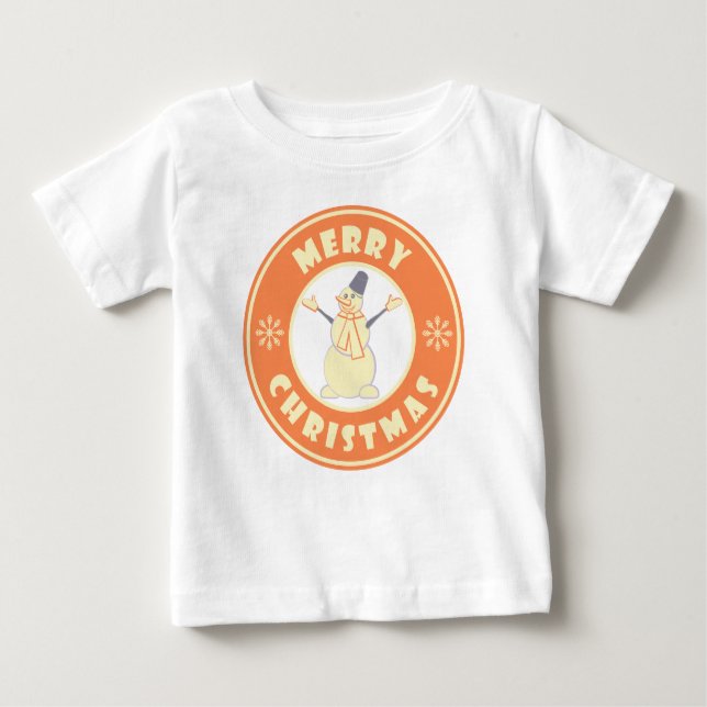 Merry Christmas happy snowman famous coffe style Baby T-Shirt (Front)