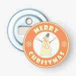Merry Christmas happy snowman famous coffe style Bottle Opener<br><div class="desc">Famous coffe style logo with Merry Christmas typography</div>
