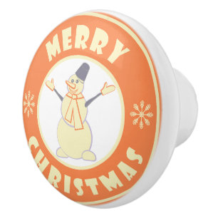 Merry Christmas happy snowman famous coffe style Ceramic Knob