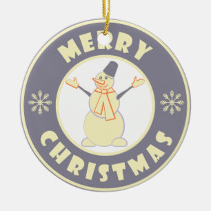 Merry Christmas happy snowman famous coffe style Ceramic Ornament