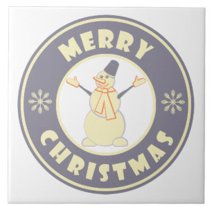 Merry Christmas happy snowman famous coffe style Ceramic Tile