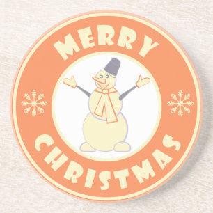 Merry Christmas happy snowman famous coffe style Coaster