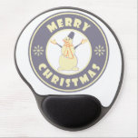 Merry Christmas happy snowman famous coffe style Gel Mouse Pad<br><div class="desc">Famous coffe style logo with Merry Christmas typography</div>