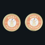 Merry Christmas happy snowman famous coffe style Gold Finish Cufflinks<br><div class="desc">Famous coffe style logo with Merry Christmas typography</div>