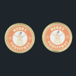 Merry Christmas happy snowman famous coffe style Gold Finish Cufflinks<br><div class="desc">Famous coffe style logo with Merry Christmas typography</div>