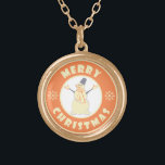 Merry Christmas happy snowman famous coffe style Gold Plated Necklace<br><div class="desc">Famous coffe style logo with Merry Christmas typography</div>
