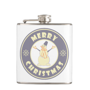 Merry Christmas happy snowman famous coffe style Hip Flask