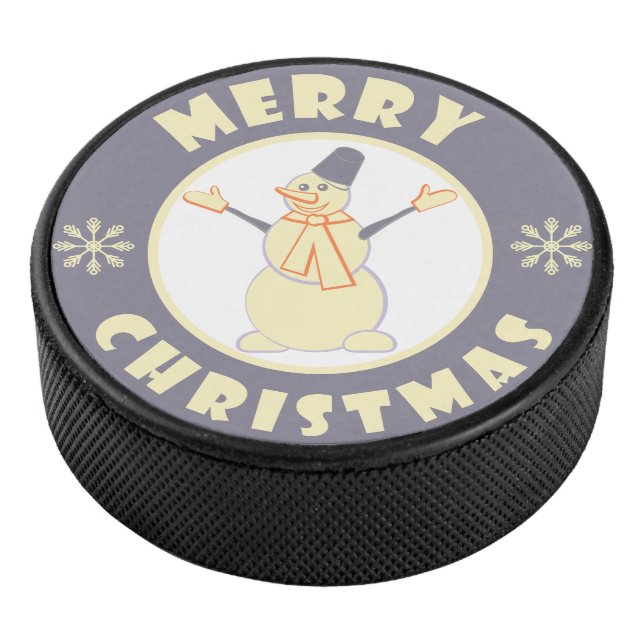 Merry Christmas happy snowman famous coffe style Hockey Puck (3/4)