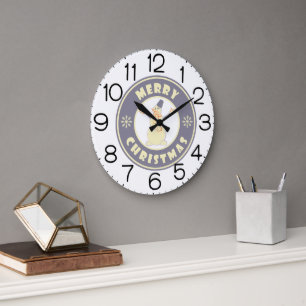 Merry Christmas happy snowman famous coffe style Large Clock