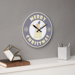Merry Christmas happy snowman famous coffe style Large Clock