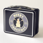 Merry Christmas happy snowman famous coffe style Metal Lunch Box<br><div class="desc">Famous coffe style logo with Merry Christmas typography</div>