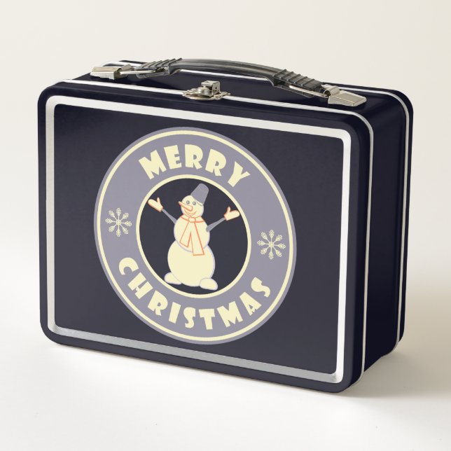 Merry Christmas happy snowman famous coffe style Metal Lunch Box (Front)