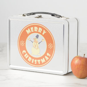 Merry Christmas happy snowman famous coffe style Metal Lunch Box