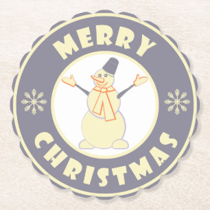 Merry Christmas happy snowman famous coffe style Paper Coaster