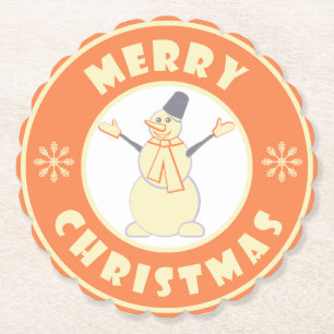 Merry Christmas happy snowman famous coffe style Paper Coaster