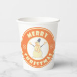 Merry Christmas happy snowman famous coffe style Paper Cups<br><div class="desc">Famous coffe style logo with Merry Christmas typography</div>