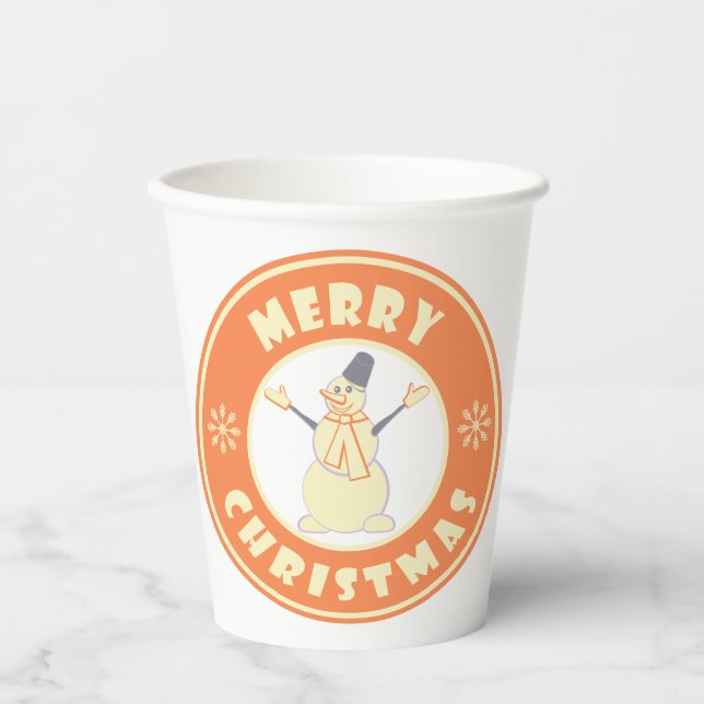 Merry Christmas happy snowman famous coffe style Paper Cups (Front)
