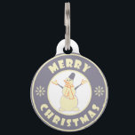 Merry Christmas happy snowman famous coffe style Pet Tag<br><div class="desc">Famous coffe style logo with Merry Christmas typography</div>